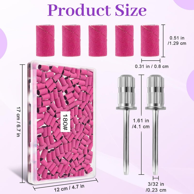 METEOROCK Pink Sanding Bands for Nail Drill 200 Pcs, 180 Grit Sanding Bands for Nail, Nail Sanding Bands for Natural Nails, Professional Fine Sanding Bands for Nail with 3/32 Inch Nail Drill Bit for Pedicures - Image 2